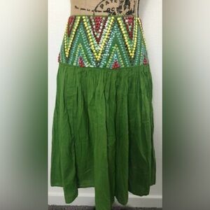 RUTH by Anthropologie Size 2 Green Skirt with Colorful Beaded Sequin Waist